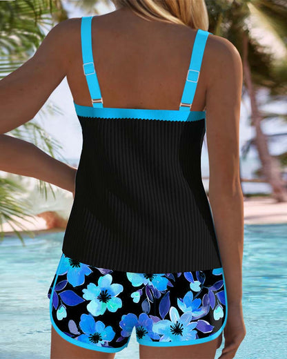 Anastasia | Tankini Set Floral Shorts Ribbed Tummy Control