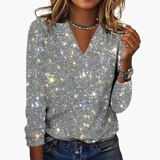 Seraphina | Women's Glitter V-Neck Sparkle Long Sleeve Top