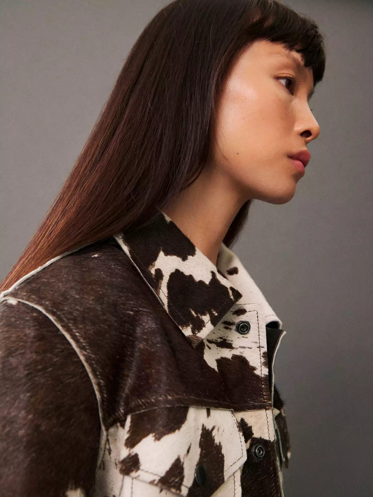 Saskia | Women's Western Cropped Cow Print Fake Fur Jacket
