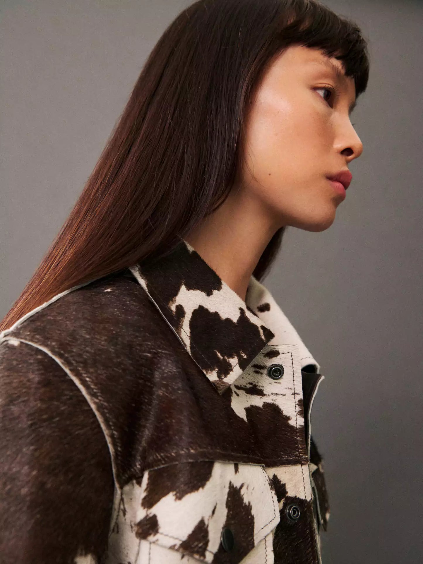 Saskia | Women's Western Cropped Cow Print Fake Fur Jacket