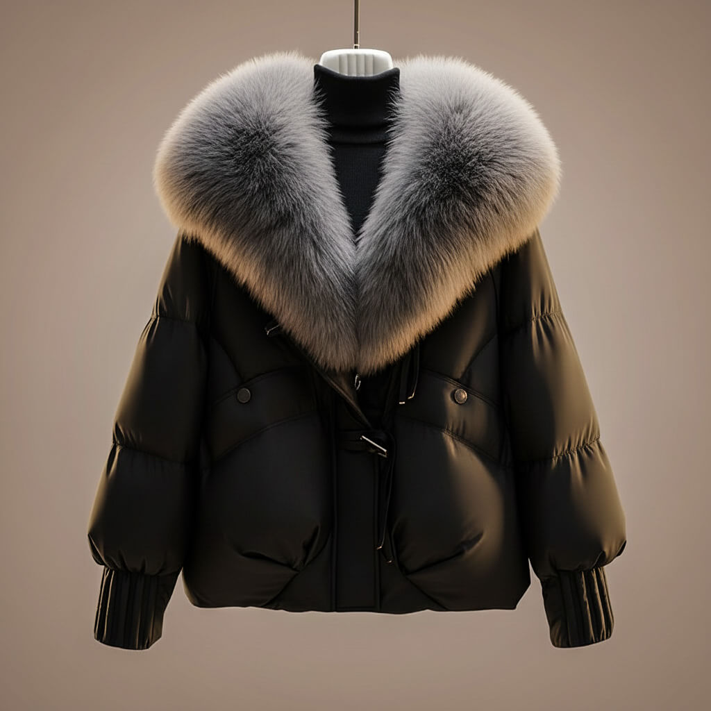Wrenith | Women's Glossy Puffer Faux Fur Collar Down Jacket