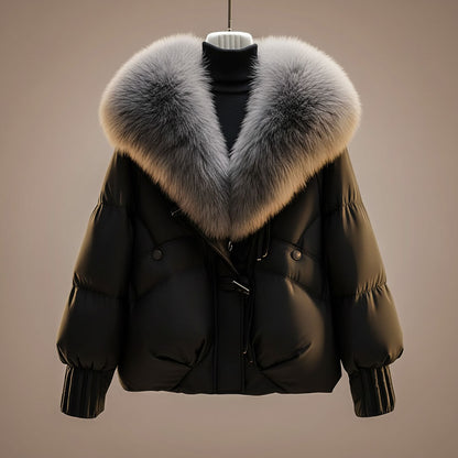 Wrenith | Women's Glossy Puffer Faux Fur Collar Down Jacket