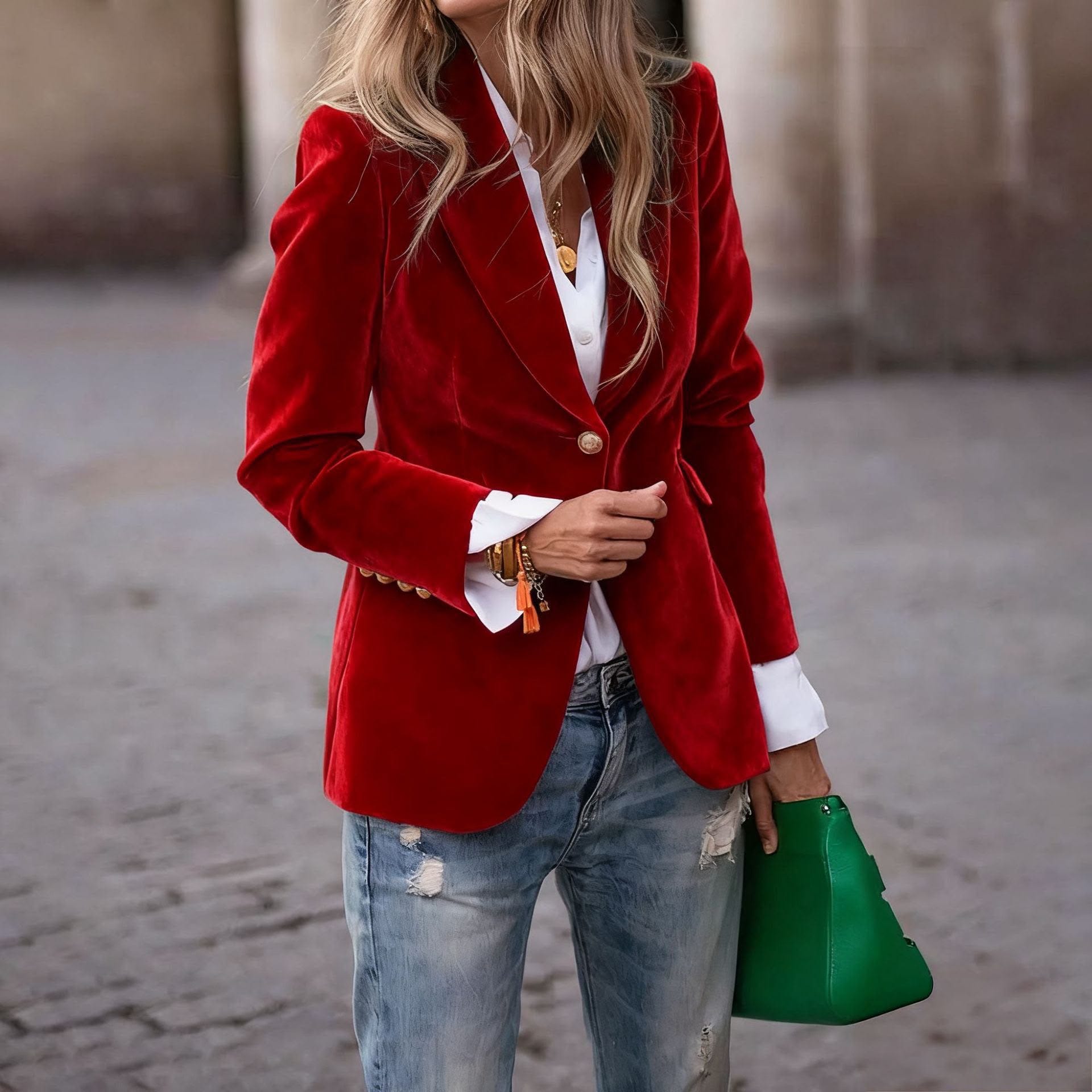 Beatrice | Women's Velvet Notched Lapel Fitted Blazer