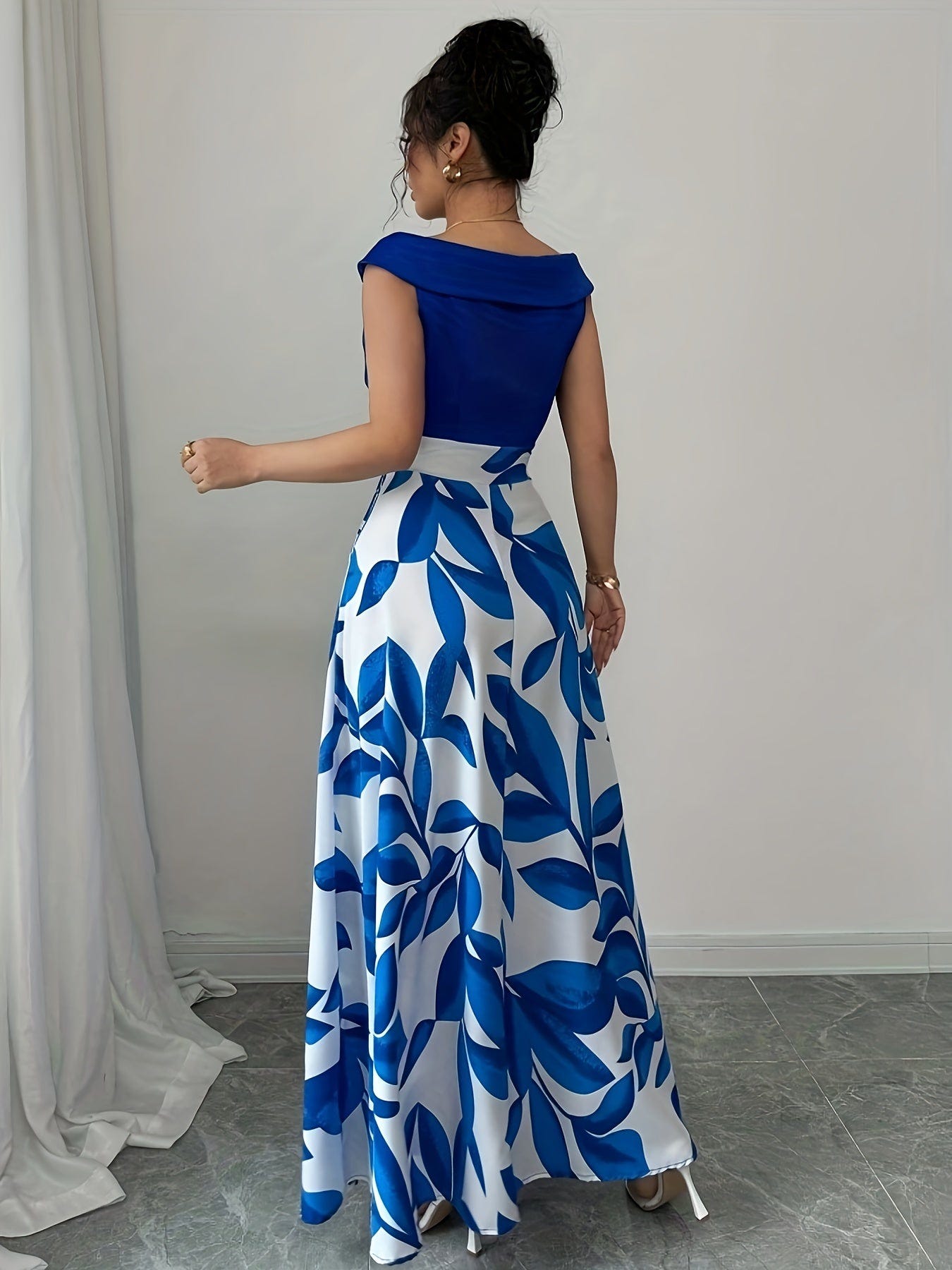 Glen | Women's Floral Print V Neck A Line Wedding Guest Maxi Dress