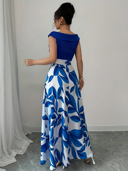Glen | Women's Floral Print V Neck A Line Wedding Guest Maxi Dress