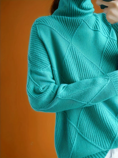 Ophira | Women's Chunky Textured Turtleneck Cable Knit Sweater