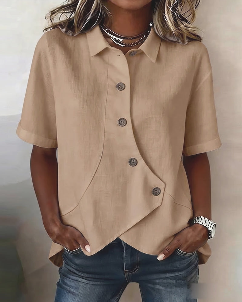 Adeline | Women's Asymmetrical Placket Button Down Linen Blend Shirt