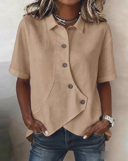 Adeline | Women's Asymmetrical Placket Button Down Linen Blend Shirt