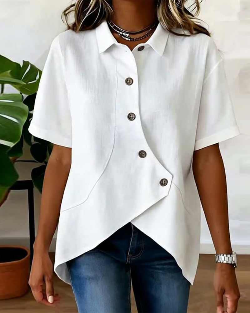 Adeline | Women's Asymmetrical Placket Button Down Linen Blend Shirt