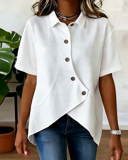 Adeline | Women's Asymmetrical Placket Button Down Linen Blend Shirt