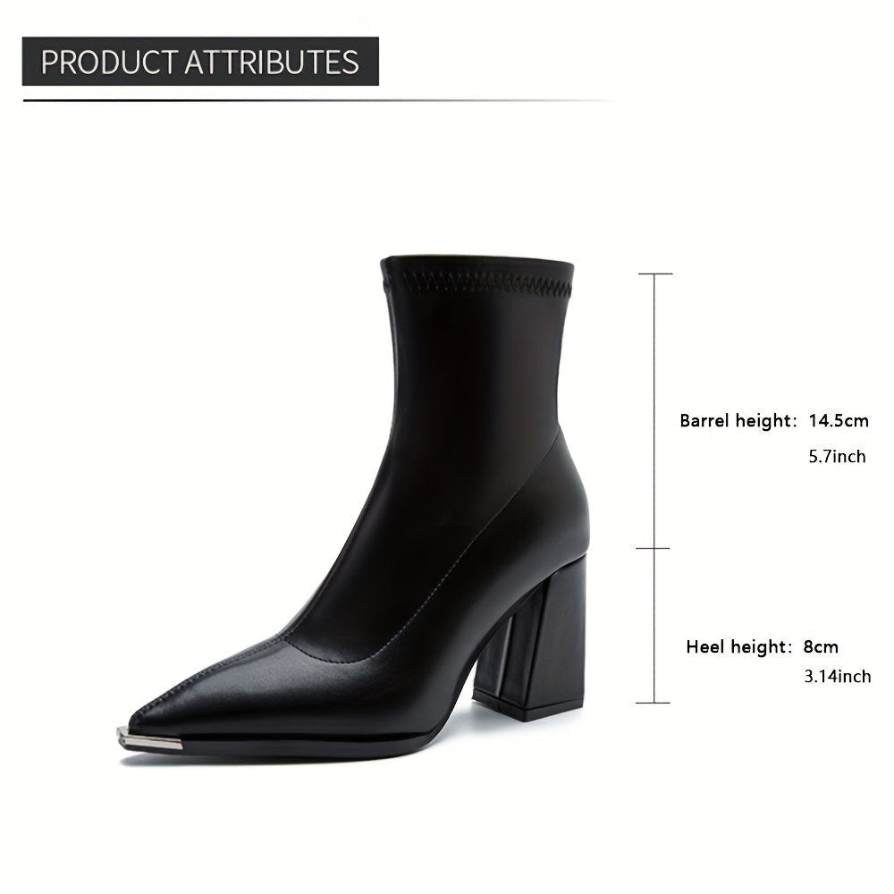 Vionora | Women's Pointed-Toe Chunky Heel Ankle Boot