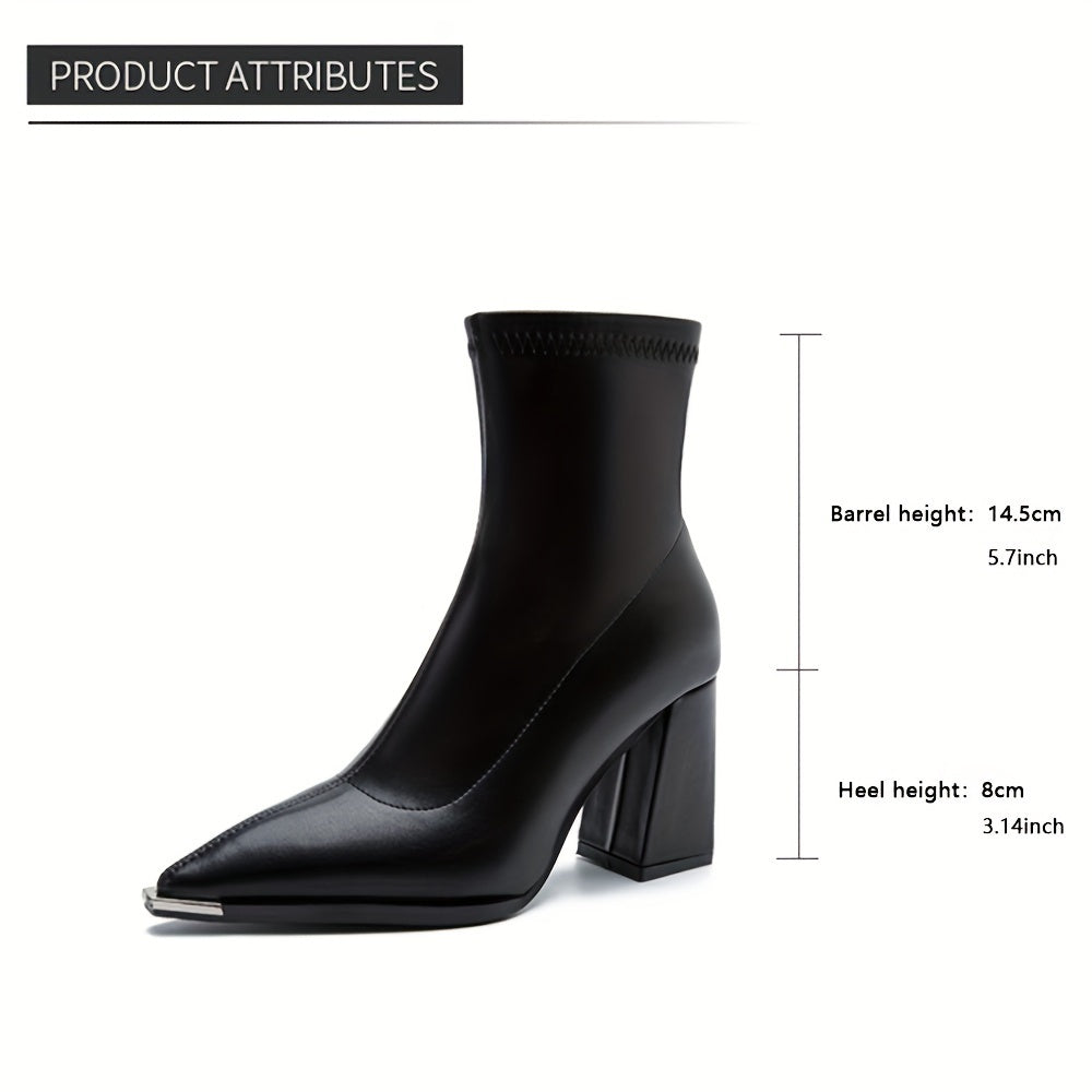 Vionora | Women's Pointed-Toe Chunky Heel Ankle Boot