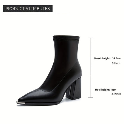 Vionora | Women's Pointed-Toe Chunky Heel Ankle Boot