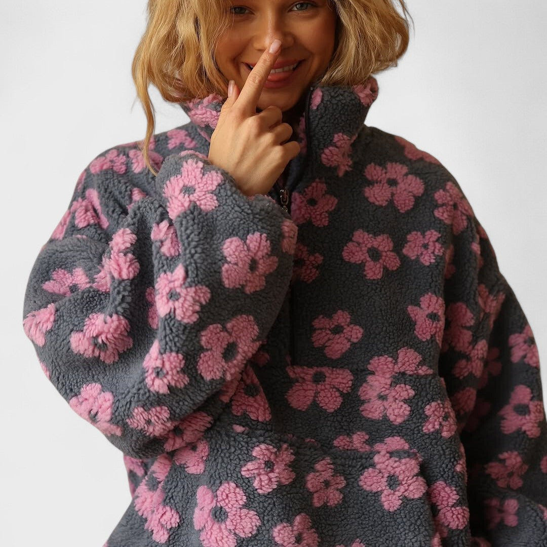 Marlowe | Women's Sherpa Fleece Floral Quarter Zip Pullover