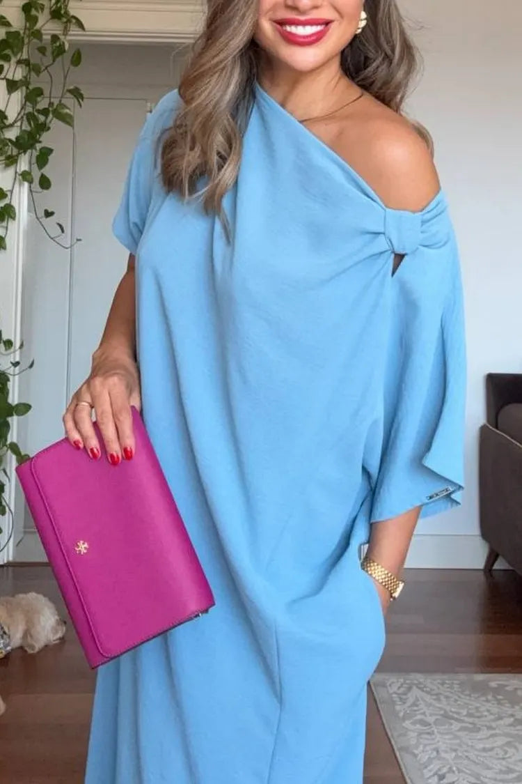 Marisol | Women's Asymmetric One-Shoulder Bow Detail Maxi Dress