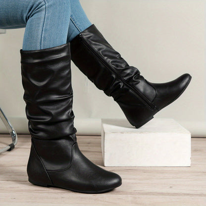 Fenara | Women's Slouch Flat Side Zip Mid-Calf Boot