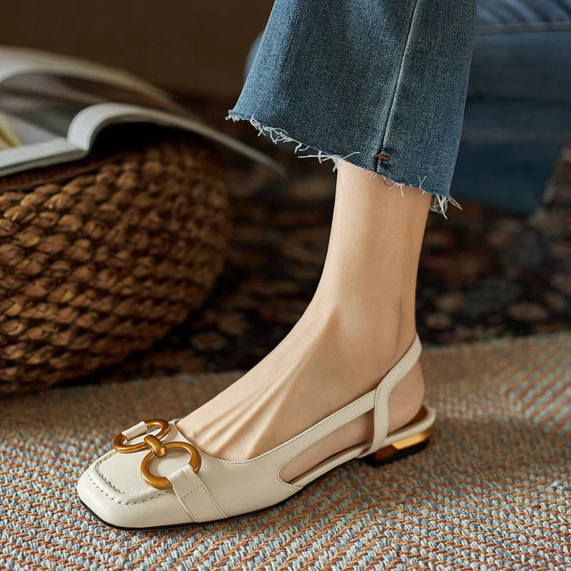Virginia | Elegant Block Heeled Sandals Suede Slingback Gold Hardware