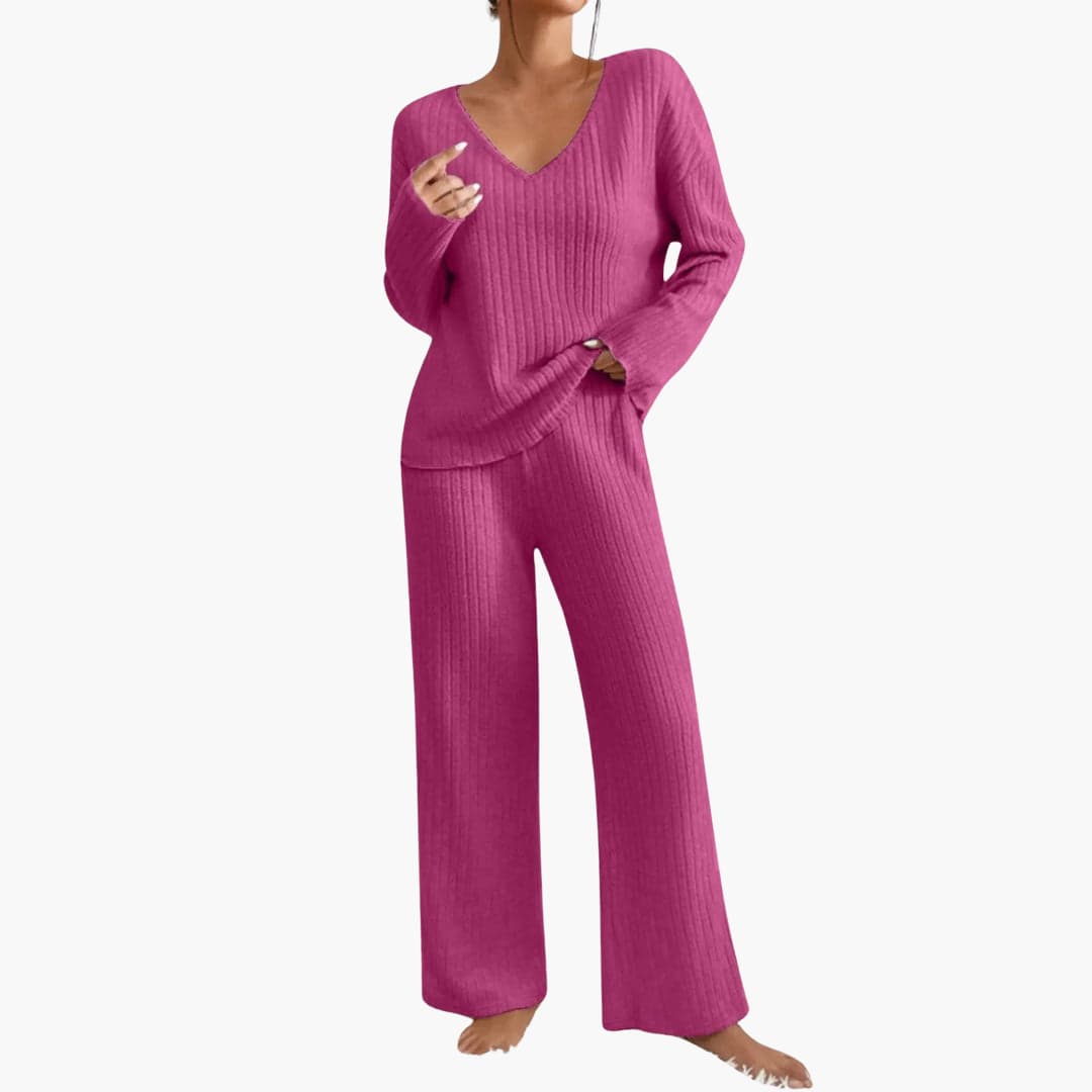 Selene | Women's Ribbed Knit V-Neck Lounge Set