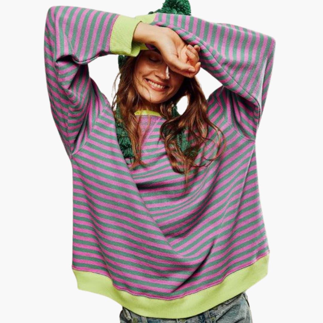 Marlowe | Women's Striped Relaxed Fit Long Sleeve Sweater