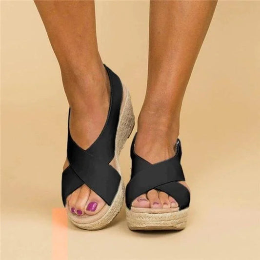 Neve | Cross Strap Espadrille Wedge Slingback Orthopedic Sandal