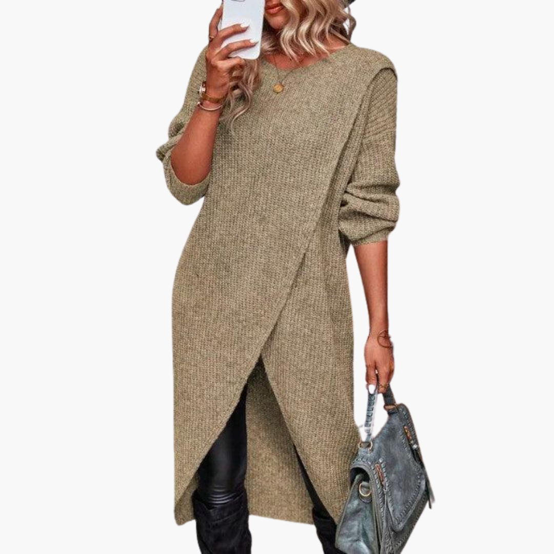 Marlowe | Women's Ribbed Knit Wrap Front Long Sleeve Sweater Dress