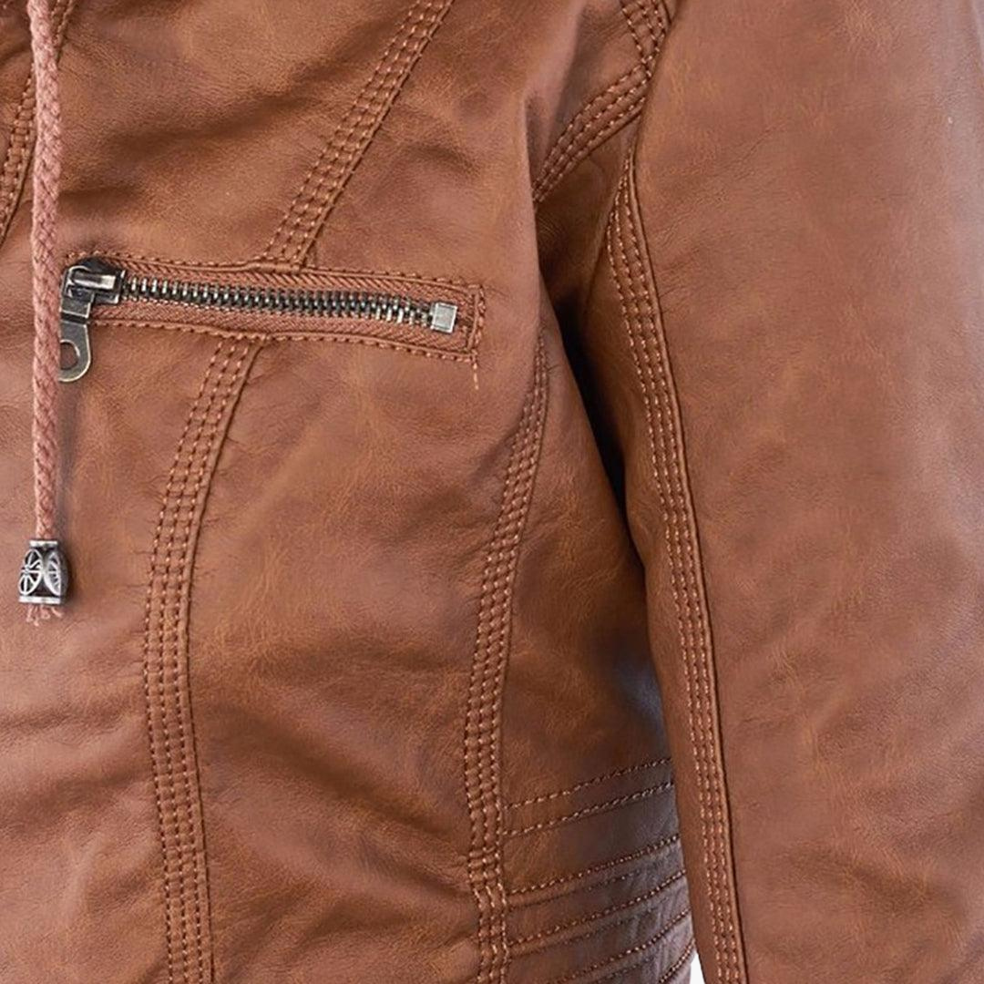 Harlow | Women's Hooded Faux Leather Zip-Up Moto Jacket