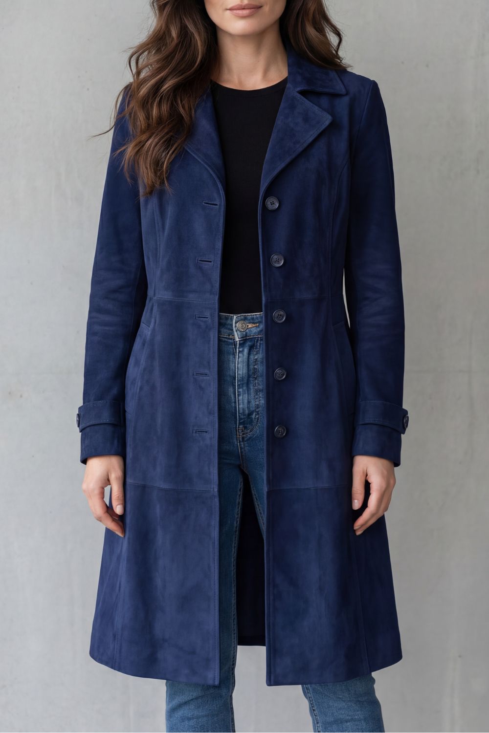 Coralene | Women's Suede-Effect Longline Tailored Notched Lapel Coat