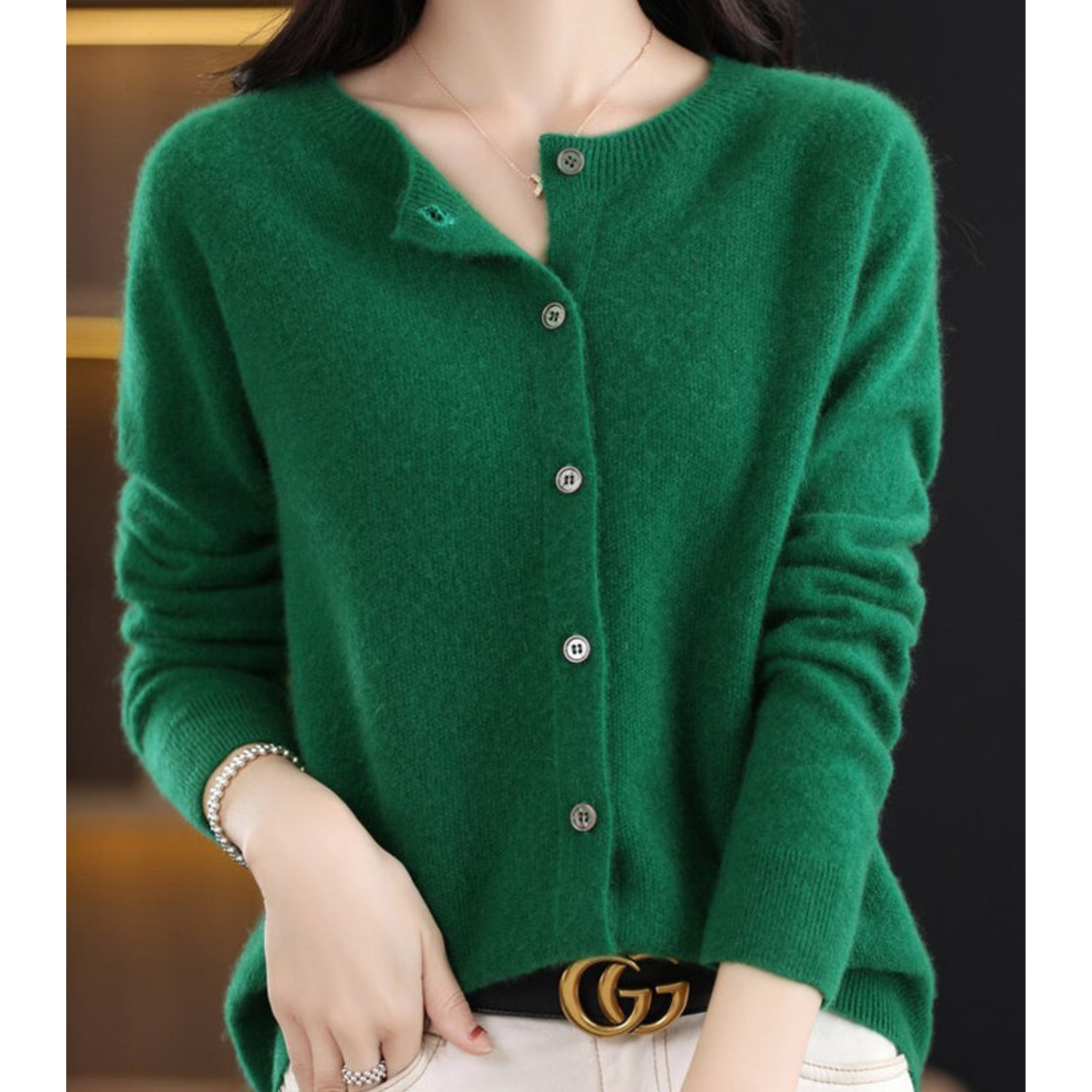 Marnie | Women's Merino Wool Blend O-Neck Button-Front Knit Cardigan