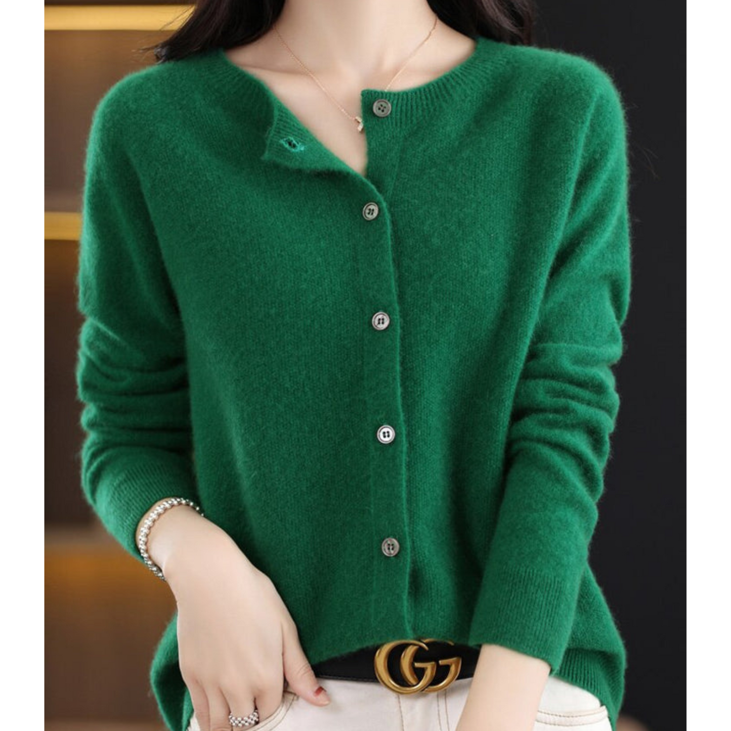 Marnie | Women's Merino Wool Blend O-Neck Button-Front Knit Cardigan