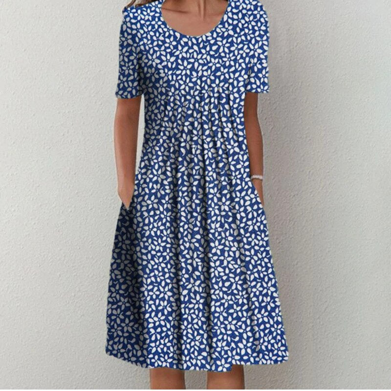 Poppy | Floral Print Short Sleeve Loose Casual Midi Dress
