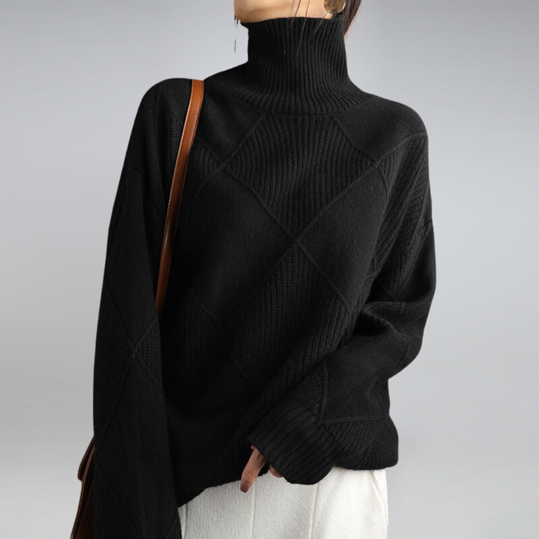 Marlowe | Women's Oversized Turtleneck Textured Knit Sweater