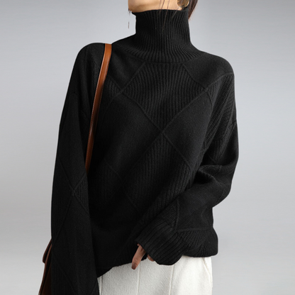 Marlowe | Women's Oversized Turtleneck Textured Knit Sweater
