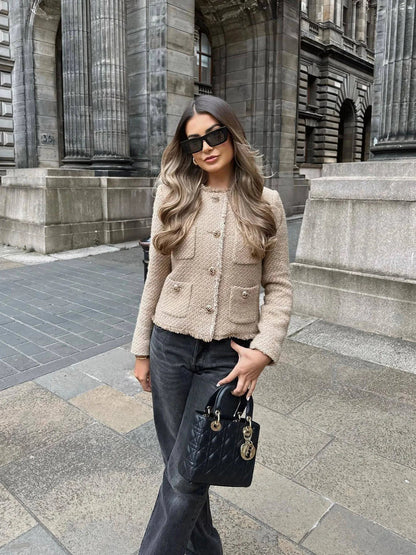 Charlotte | Women's Cropped Tweed Button-Front Jacket