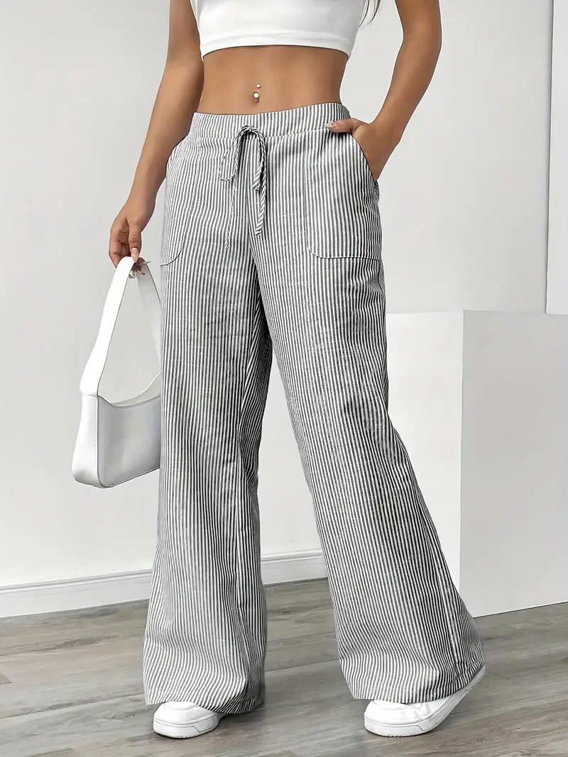 Marbella | Women's Wide Leg Striped Drawstring Beach Pants