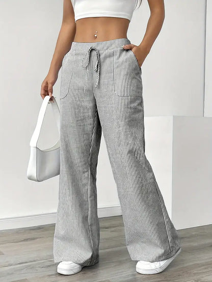 Marbella | Women's Wide Leg Striped Drawstring Beach Pants