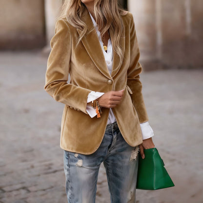 Beatrice | Women's Velvet Notched Lapel Fitted Blazer