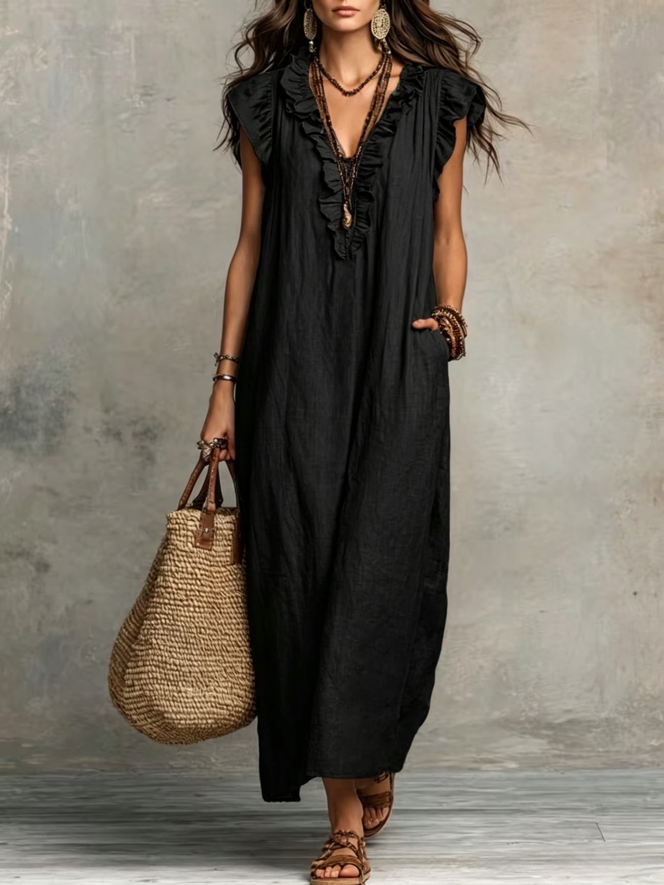 Saffi | Women's Ruffle Sleeveless Boho Maxi Dress