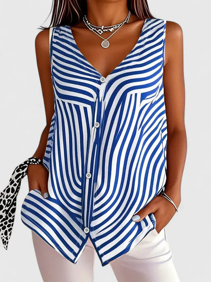 Meliyrah | Zebra Print V Neck Sleeveless Button Down Casual Blouse