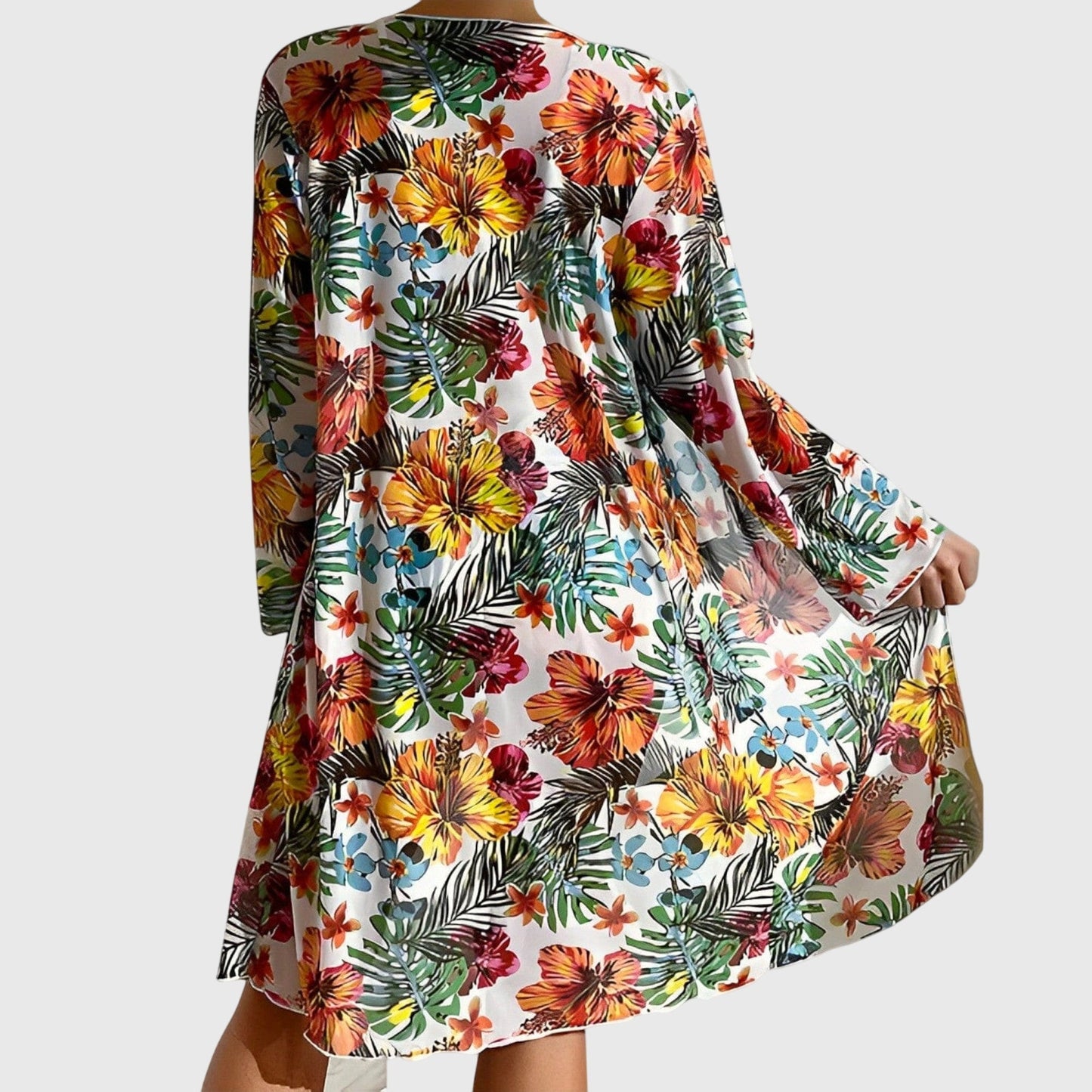 Tropica | Tropical Floral Print Tie Front High Waist Bikini Three Piece Set