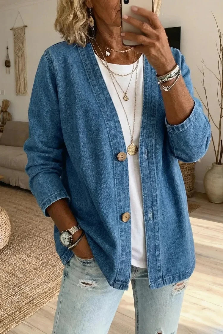 Marlowe | Women's Denim Open-Front Relaxed Fit Cardigan