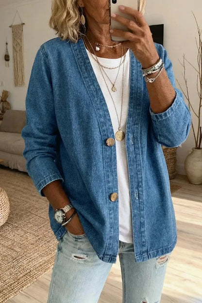 Marlowe | Women's Denim Open-Front Relaxed Fit Cardigan