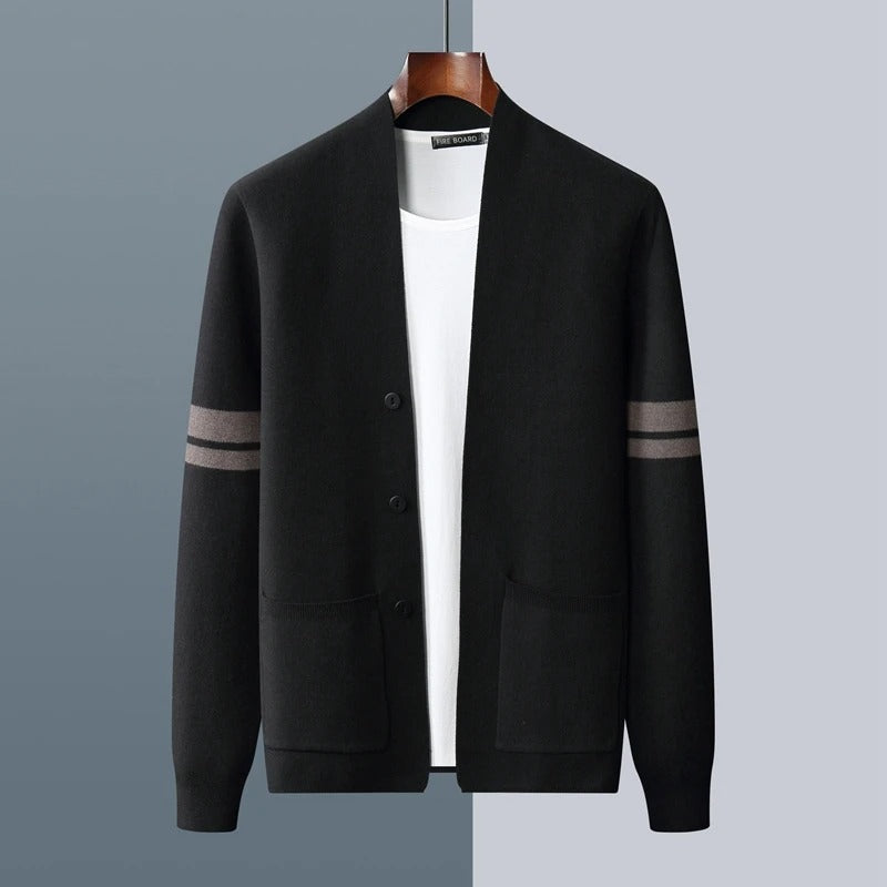Osric | Men's Knit Striped Sleeve Open Front Cardigan