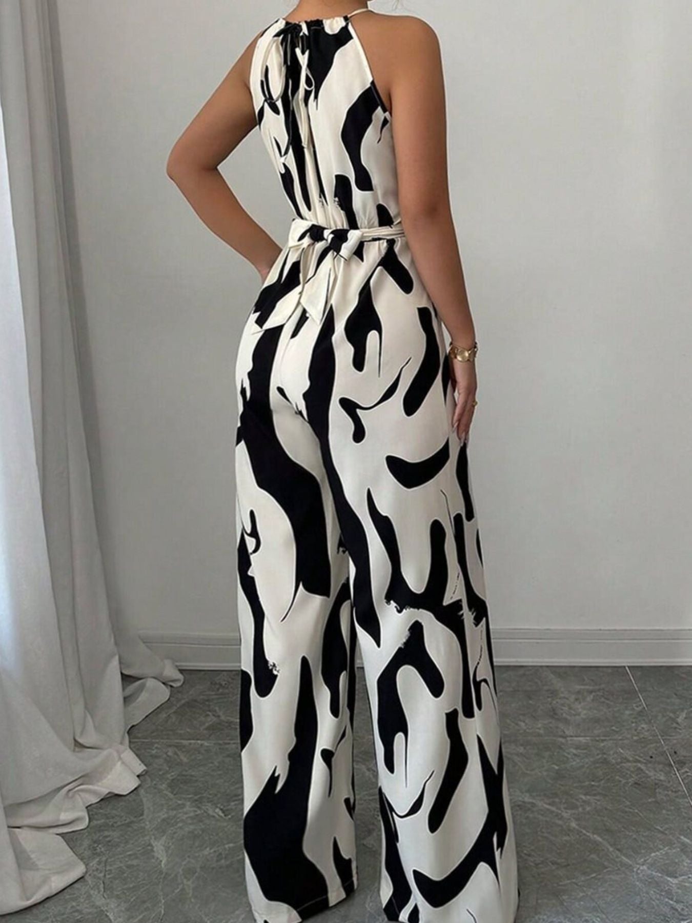 Marlowe | Women's Halter Neck Abstract Print Wide Leg Jumpsuit