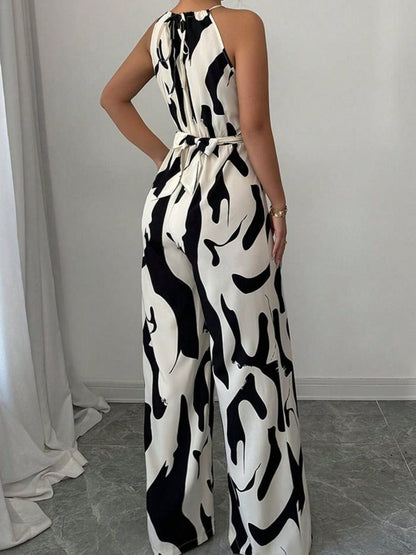 Marlowe | Women's Halter Neck Abstract Print Wide Leg Jumpsuit