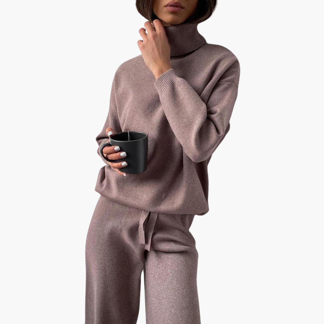 Marlowe | Women's Knitted Turtleneck Wide-Leg Lounge Set