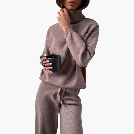 Marlowe | Women's Knitted Turtleneck Wide-Leg Lounge Set