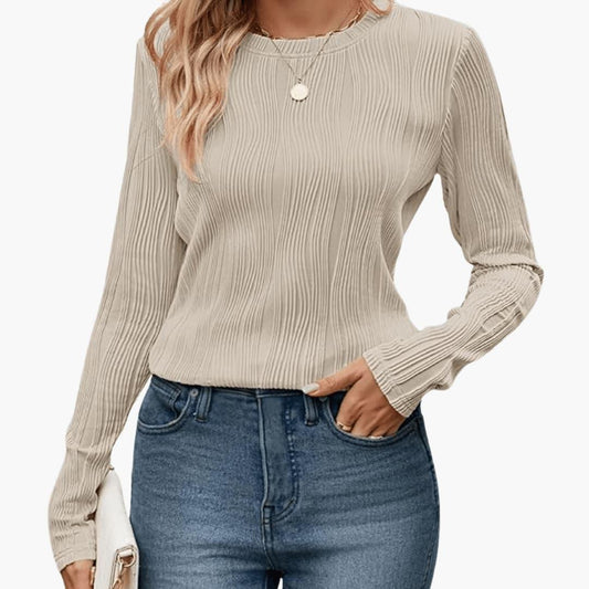 Serena | Women's Ribbed Textured Long Sleeve Fitted Top