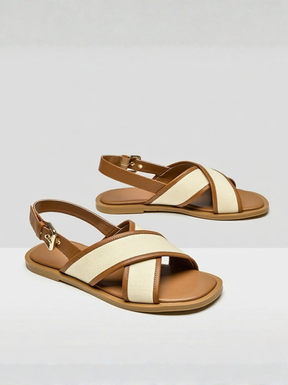 Sienna | Flat Sandals Crossover Canvas Leather Slingback