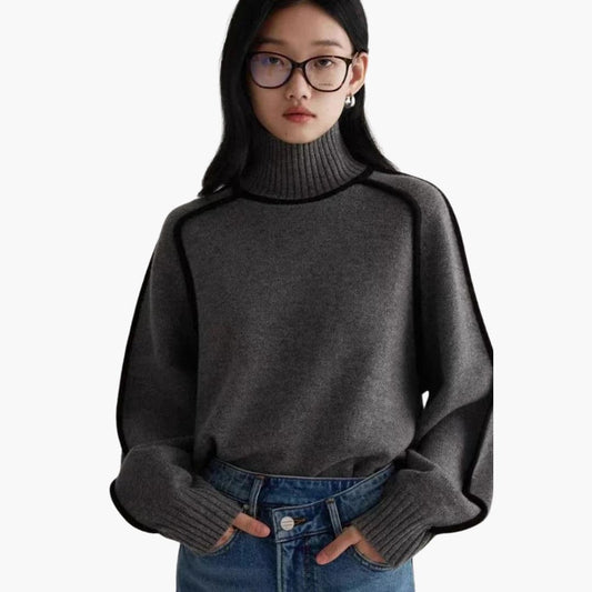 Marlowe | Women's Turtleneck Contrast Trim Relaxed Sweater