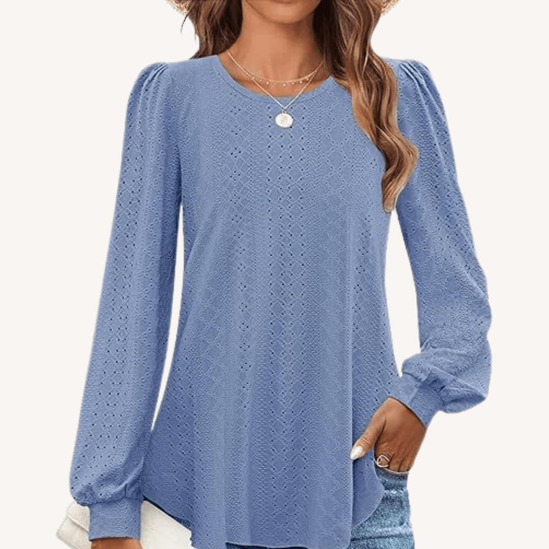 Elowen | Women's Eyelet Lantern Sleeve Round Neck Top